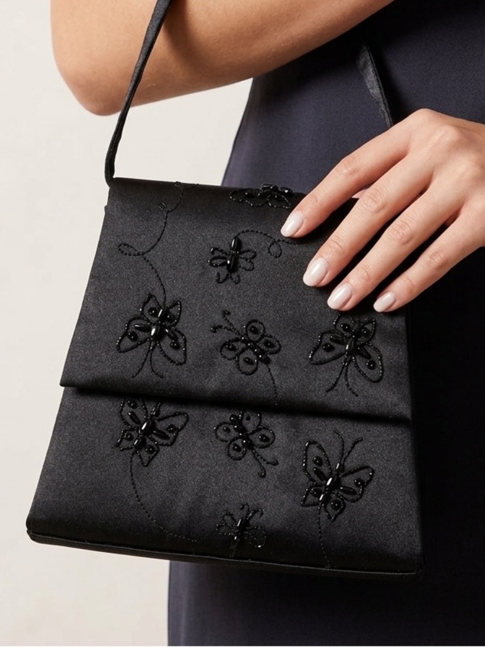 Beaded Black Satin Mini HandBagβ Evening Clutch Purse